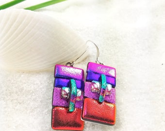 Fused dichroic glass jewelry, dichroic glass earrings, glass fusion, fused glass art, dichroic jewelry, earrings handmade, trending now