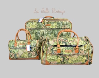 American Tourister Tapestry Suitcase Set Vintage Weekender Travel Bag Lot ~ Retro Carryall Luggage