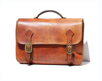 Vintage Brown Leather Portfolio Briefcase Attache Bag