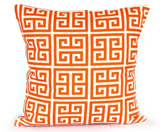 SALE Orange Pillow Greek Key Lumbar Pillow Cover throw pillows home decor decorate pillow cushion cover 12x18 inches