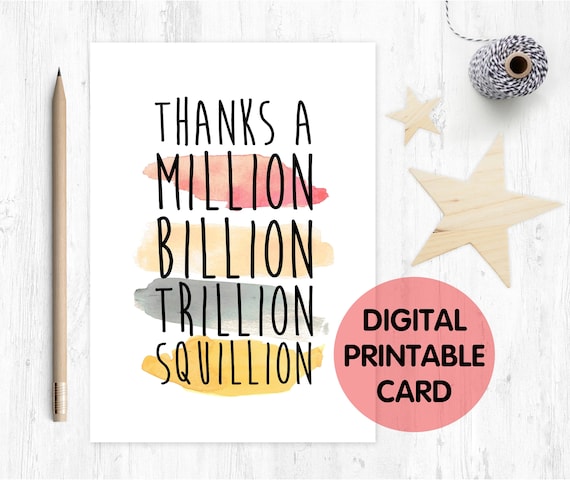 thanks a million, thank you card, funny thank you card, thanks card, funny thanks card, thankyou card