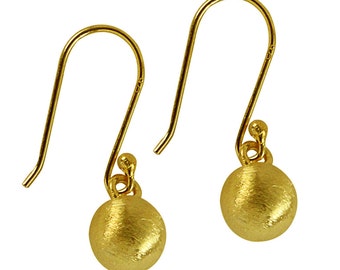 Silver earrings 8 mm gold plated round earrings lines brushed 925 Sterling Silver (No. OSG-06)