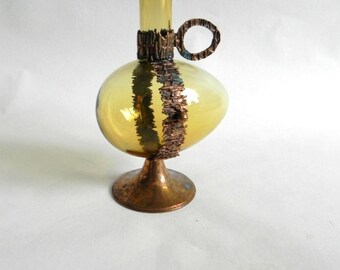 Pentti Sarpaneva Turun Hopea Finland vintage brutalist steampunk carafe with bronze accents Finland Scandinavian modernist Nordic Design.