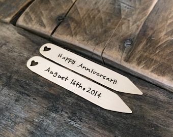 Hand stamped bronze collar stays anniversary wedding gift for him wedding date gift personalized collar stays 8 year anniversary gift