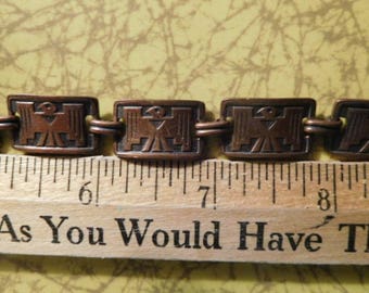 Vintage Copper Bell Trading Link Bracelet Southwest Native American Thunderbird 7.25"