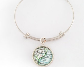 Charleston Map Bangle Bracelet/ Silver