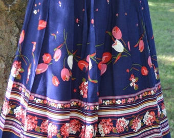 True 70's Blue Floral Front Button/Tie Boho Skirt by Herman Geist Size 8