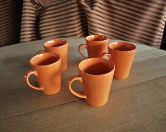 5 Orange Coffee Mugs
