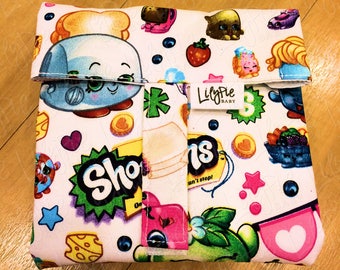Reusable Sandwich Wrap & Placemat (w/Optional Reusable Snack Bag) - Shopkins print - ECOfriendly - Food Safe - Dishwasher Safe
