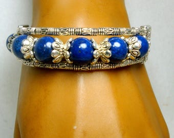 SALE, Tibetan Silver & Navy Bead Bracelet, Lobster Catch Closure, Price for One, But I Have 2 Today
