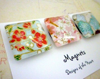 Square Glass Magnet Set - Floral Japanese Paper Collection