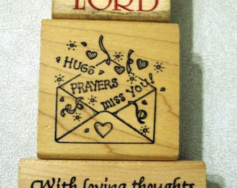 Three (3) Wood Mounted Rubber Stamps - Religious, Prayers Expressions- Assorted Sizes