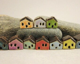 READY TO SHIP...10 (Ten) Miniature House Beads in Stoneware...Candy Mix