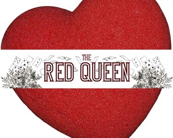 The Red Queen Bath Bomb - Red Heart Shaped Rose Fizzy Aromatherapy - Large 7 Ounces - Literature Looking Glass Alice in Wonderland Themed