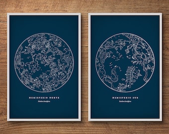 Star chart, Framed art set of 2, Star maps, Star charts, Star map print, Constellations chart, Celestial map, Constellations, Framed art