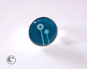 This ring in resin Carolune, Funky ring "Garden", Adjustable ring