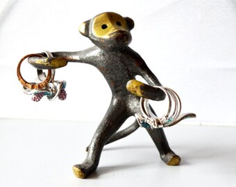 Vintage Monkey Brass, Ring Holder, Monkey Bronze Figure, Vintage Ring Organizer, Walter Bosse Figurine, Good Luck Monkey 2016