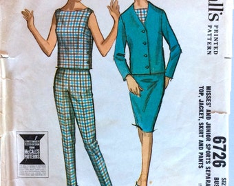 Vintage 1960 Pattern | Sports Separates: Top, Jacket, Skirt and Pants | Size 12, Bust 32" | McCall's 6726