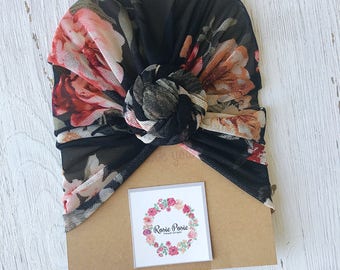 Black Floral Turban