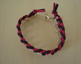 Bracelet fuschia and purple, braided chain
