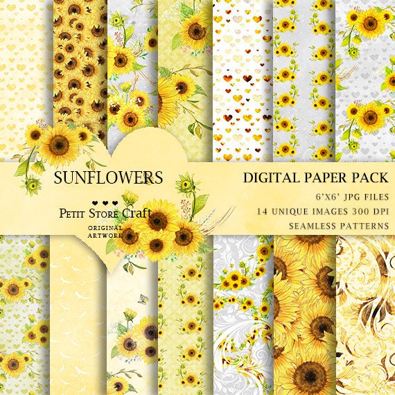 Download Sunflower digital paper pack sunflowers floral paper pack