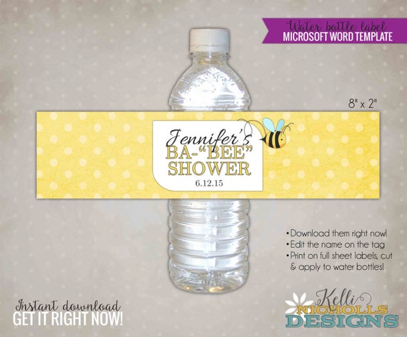 Bumble Bee Baby Shower Water Bottle Label Template Ba
