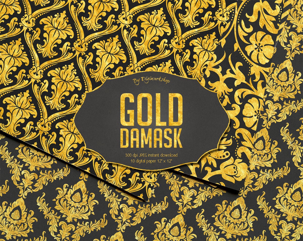 Golden Damask Digital Paper Gold Damask set of
