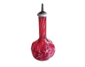 Fenton Cranberry Fern and Daisy Glass Barbers Bottle 8 1/2" Tall