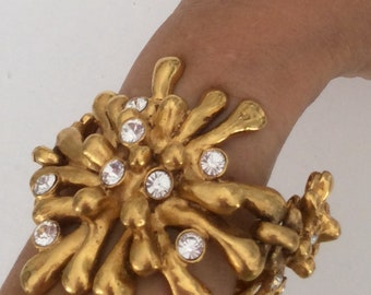 CHRISTIAN LACROIX CUFF gold coral and Swarovski crystal