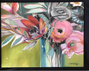 A Bouquet for You 14 x 18 Original Watercolor Batik