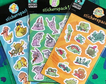Stickers Set - Bunnies x Chickens x Frogs - Illustrated by krzymsky