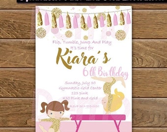 50%Off Gymnastic Pink and Gold Invitation, Gymnastic Party, Gymnastic Girl, Gymnastic Invitation, Girl Invitation, Party Birthday, Gymnastic