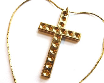 VINTAGE GOLDTONE Cross & Neck Chain, Everyday Gold Cross Pendant, Gold Cross with Neck Chain, Goldtone Cross Necklace, Goldtone Cross