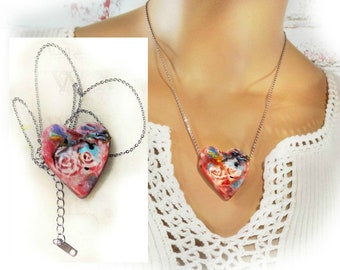 Heart necklace - Pink Heart necklace - unique necklace - Pendant necklace - one of a kind necklace - gift necklace # 151