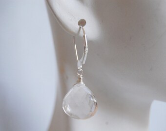 Clear Crystal Quartz heart briolette earrings with sterling silver