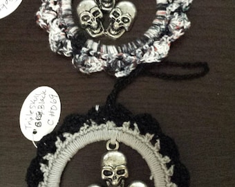 Crocheted 2 AnyTime Ornaments skulls goth inventory clearance
