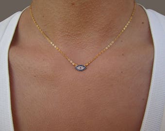 Dainty Evil Eye Necklace, Minimalist Necklace, 14K gold evil eye necklace, Delicate Necklace, Evil Eye Jewelry, Necklace for Girlfriend.