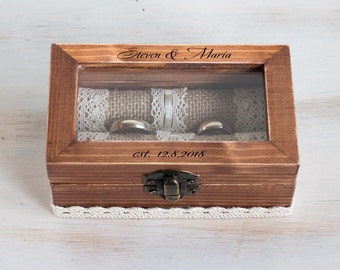 Personalized ring box Wedding ring box Ring bearer box Glass Wedding box Engraved ring box Proposal box Ring bearer pillow Custom box holder