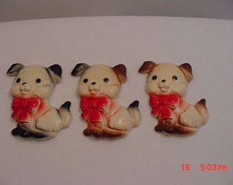 3 Vintage Chalk Wall Hanging Puppy Dogs 16 - 52