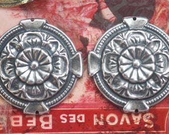 TWO Boho Style Brass Connectors, Sterling Silver Finish