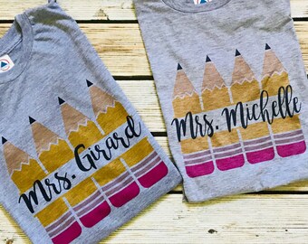 Vintage Style Teacher Shirt Personalized Pencils Name Teacher Appriciation