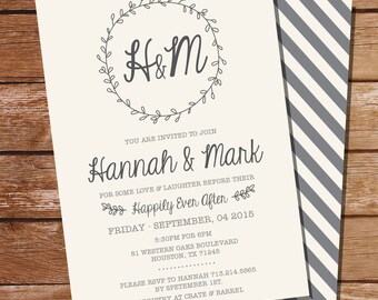 Wreath Rehearsal Dinner Invitation - Couples Shower Invitation - Instant Download and Edit at Home with Adobe Reader - Print at Home
