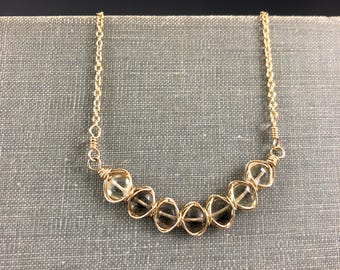 Smoky Quartz Woven Bar Necklace in Gold-Fill