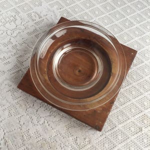 Vintage Wooden Cigar Ashtray / Wood and Glass Handmade Ashtray