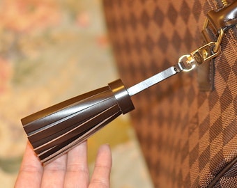 Mcraft handmade Brown leather tassel purse charm, bag charm for Louis Vuitton Damier Ebene bags. nevderful, speedy, etc.