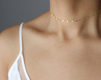 Dainty Gold Choker Necklace - Gold Chain Choker - Delicate Gold Shimmer Choker - Minimalist Jewelry - Layering Necklace - Gift for Her