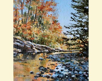 Autumn Landscape Painting Tree Painting, Wall Art, Acrylic Painting Orange Yellow Green Modern by Debora Everett