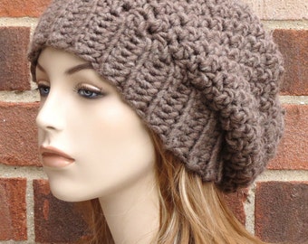 Womens Slouchy Hat - Slouchy Beret Hat - Taupe Slouchy Beanie Hat - Winter Accessories - Beige Slouchy Beret // THE ROWAN //