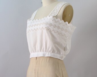 Edwardian Camisole / Vintage Antique Eyelet Cotton Blouse / M