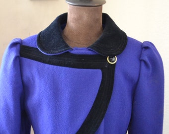Rothschild Girls Wool Dress Coat Royal Blue Black Velvet Trim